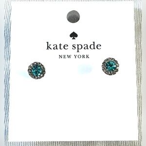 Kate Spade New York Teal Crystal Halo Stud Earrings – Silver Tone – NWT
